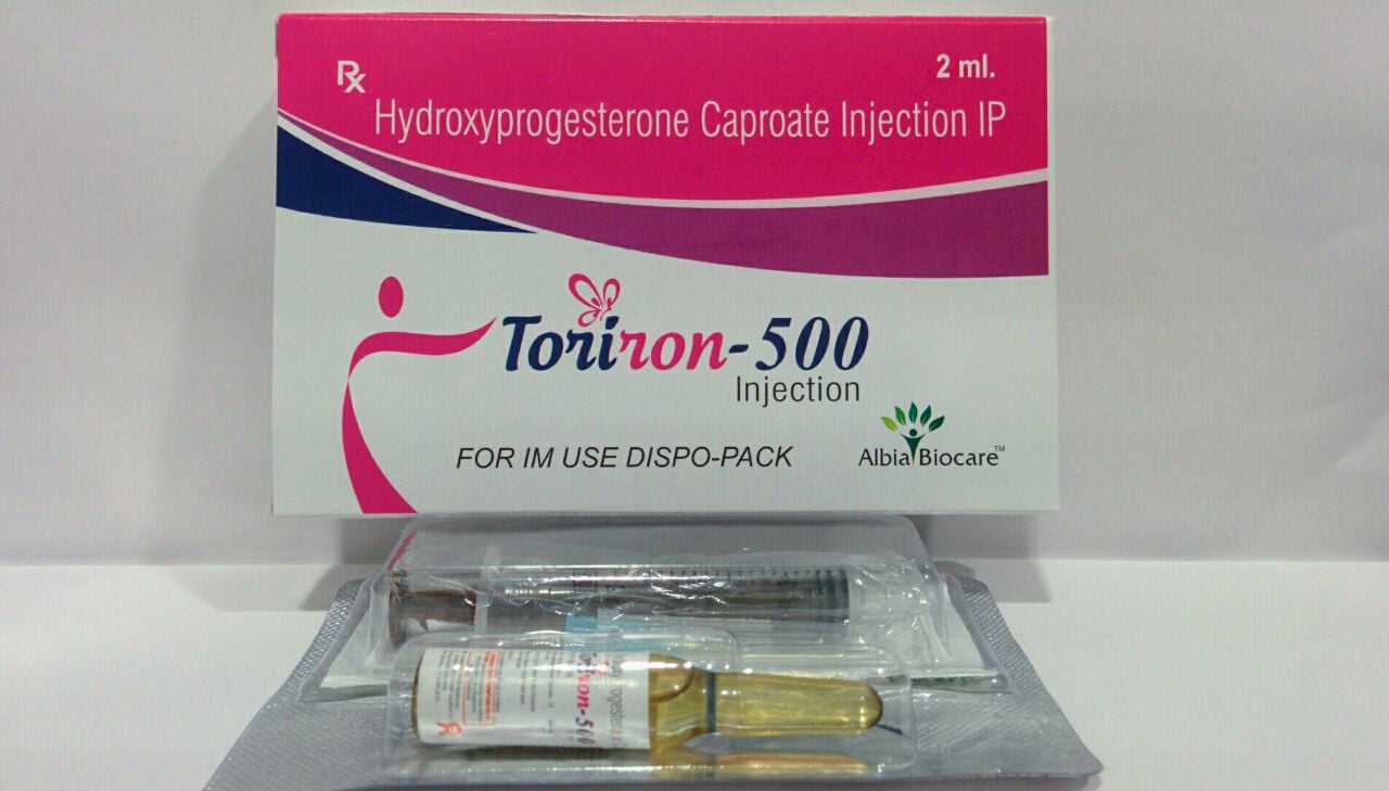 TORIRON-500 Injection | Hydroxyprogesterone Caproate 500mg (in 2ml) (Dispo pack)